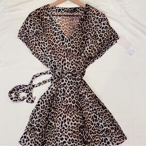 H&M leopard print dress, belted dress, lightweight dress,leopard tie dress